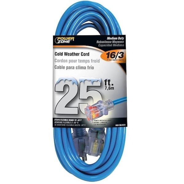 Powerzone Cold Weather Extension Cord, 16 AWG, Outdoor, 25 ft - ORCW511625