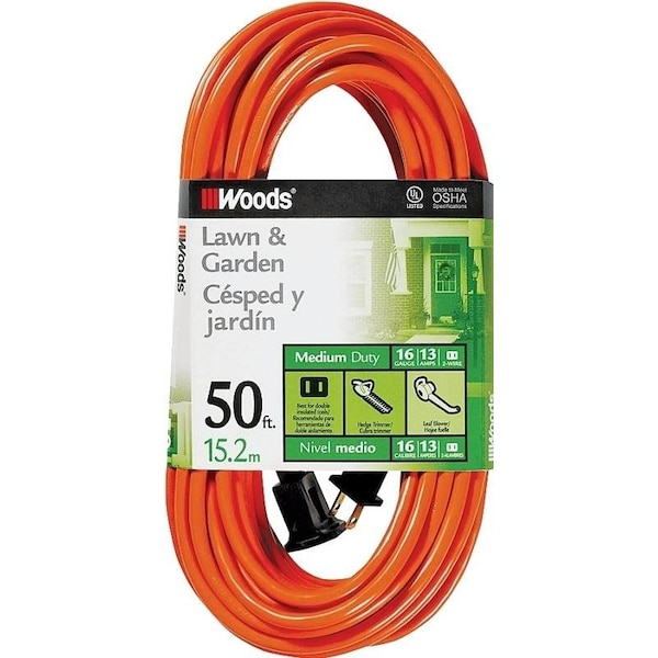 Woods Extension Cord, 16 AWG, Outdoor, 16/3, 50 ft - 0723