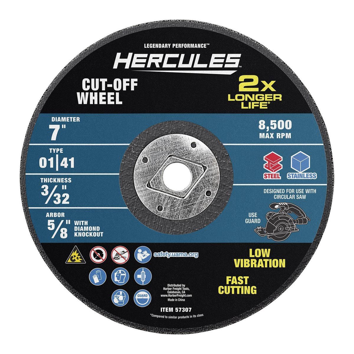 Hércules 7 pulgadas x 3/32 pulgadas x 5/8 pulgadas y Rueda de corte de metal tipo 01/41 con expulsor de diamante - 57307