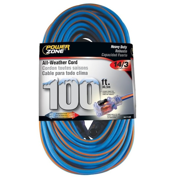 Powerzone Extreme Weather Extension Cord, 14 AWG, Outdoor, 100 ft - ORC530735