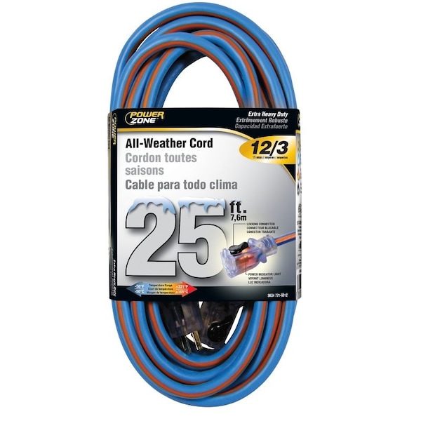 Powerzone Extreme Weather Extension Cord, 12 AWG, Outdoor, 25 ft - ORC530825