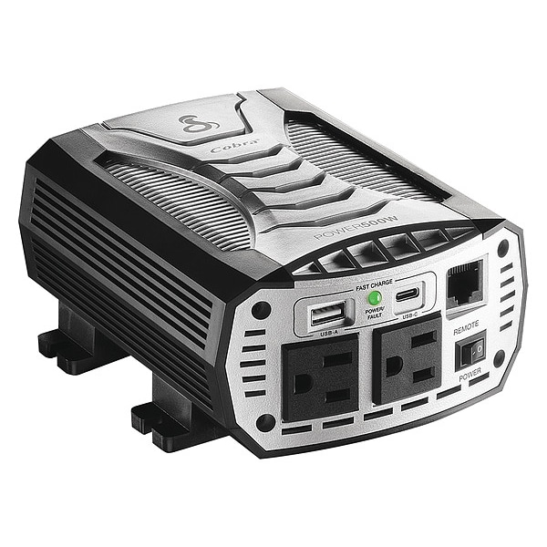Cobra Power Inverter, Modified Sine Wave, 1,000 W Peak, 500 W Continuous, 4 Outlets - CPI500W