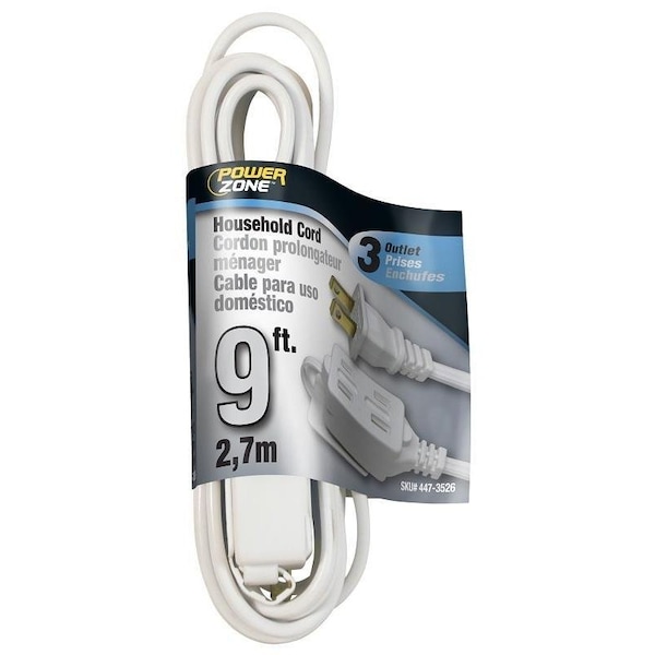 Powerzone Extension Cord, 16 AWG, Indoor, 3 Outlets, 9 ft - OR660609