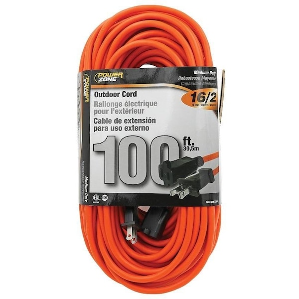 Powerzone Extension Cord, 16 AWG, Outdoor, 100 ft - OR481635