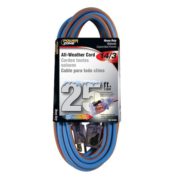 Powerzone Extreme Weather Extension Cord, 14 AWG, Outdoor, 25 ft - ORC530725