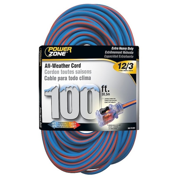 Powerzone Extreme Weather Extension Cord, 12 AWG, Outdoor, 100 ft - ORC530835