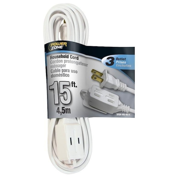 Powerzone Extension Cord, 16 AWG, Indoor, 3 Outlets, 15 ft - OR660615