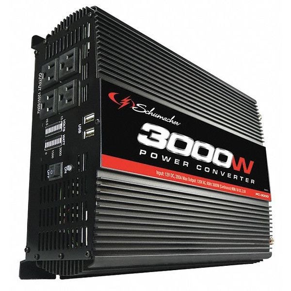 Schumacher Electric Power Inverter, Modified Sine Wave, 6,000 W Peak, 3,000 W Continuous, 2 Outlets - PC-3000
