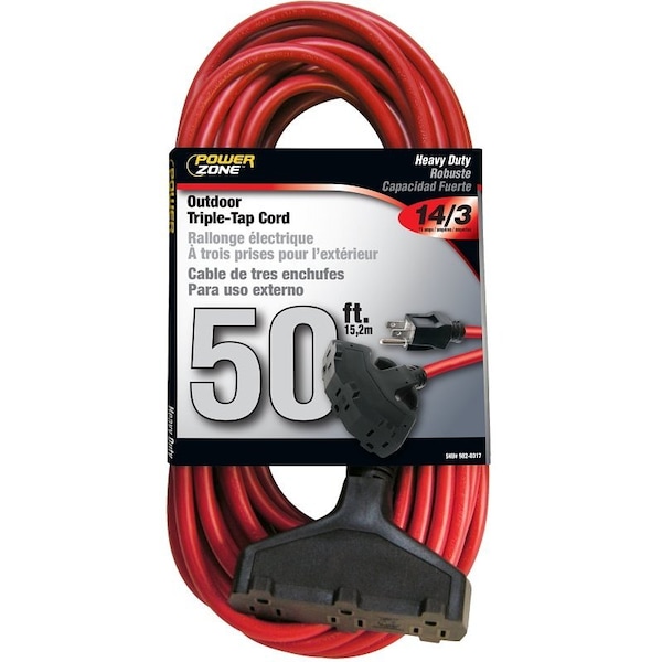 Powerzone Extension Cord, 14 AWG, Outdoor, 3 Outlets, 50 ft - OR614730/606730