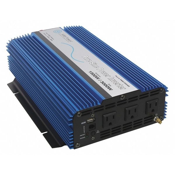 Aims Power Power Inverter, Pure Sine Wave, 3,000 W Peak, 1,500 W Continuous, 3 Outlets - PWRI150048S