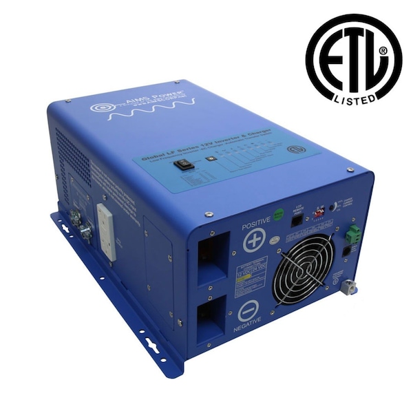 Aims Power Power Inverter and Battery Charger, Pure Sine Wave, 4,500 W Peak, 1,500 W Continuous, 2 Outlets - PICOGLF15W12V120V