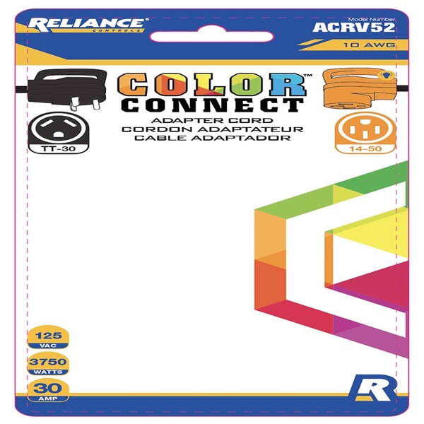 Reliance Controls Color Connect 10/3 SJTW 125  12 in. L Generator Power Cord Adapter - ACRV52