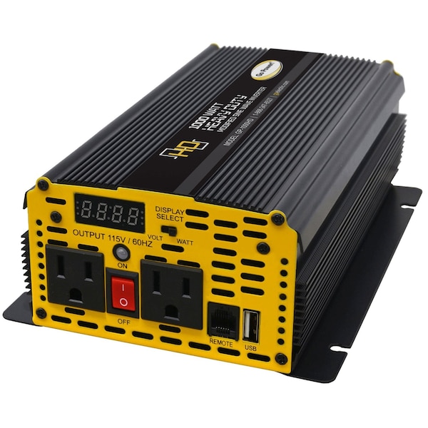 Go Power! Power Inverter, Modified Sine Wave, 2,000 W Peak, 1,000 W Continuous, 2 Outlets - 80176