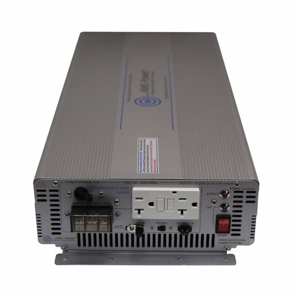 Aims Power Power Inverter, Pure Sine Wave, 6,000 W Peak, 3,000 W Continuous, 2 Outlets - PWRIG300024120S