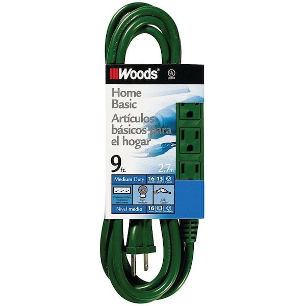Cci Extension Cord, 16 AWG, 3 Outlets, 9 ft - 864