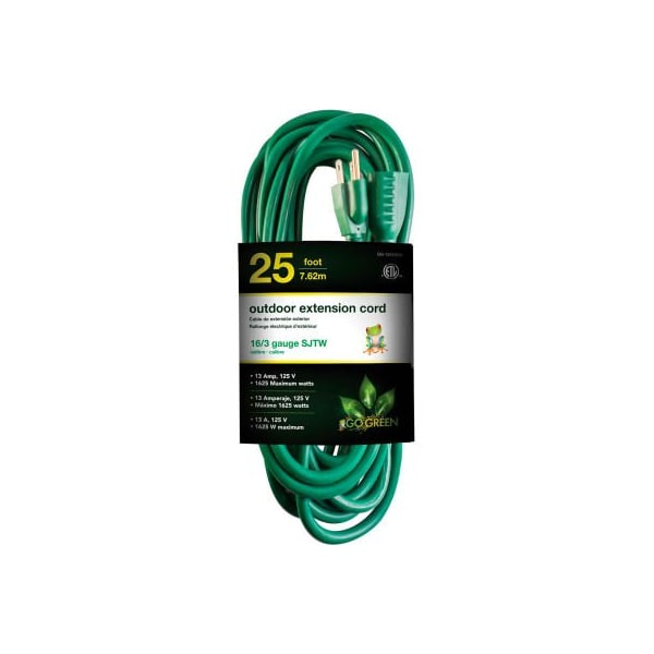 Gogreen SJTW Extension Cord, 16 AWG, Outdoor, 16/3, 25 ft - GG-13725GN