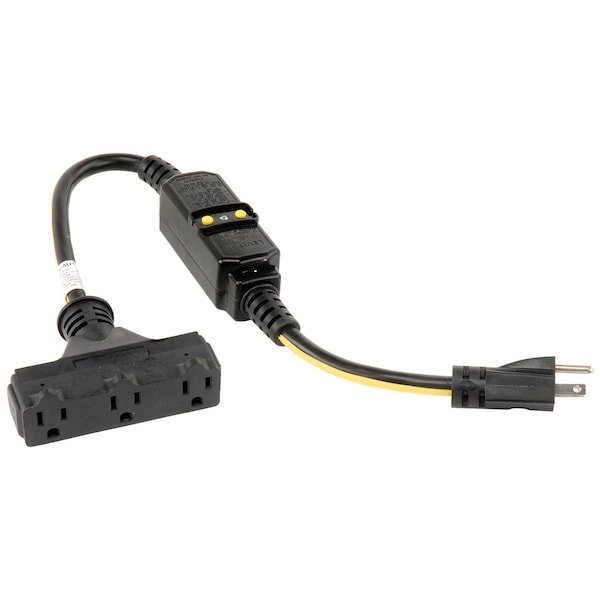 U.S. Wire & Cable GFCI GFCI Extension Cord, 12 AWG, Indoor/Outdoor, 12/3, 3 Outlets, Yellow, 2 ft - 04-00105
