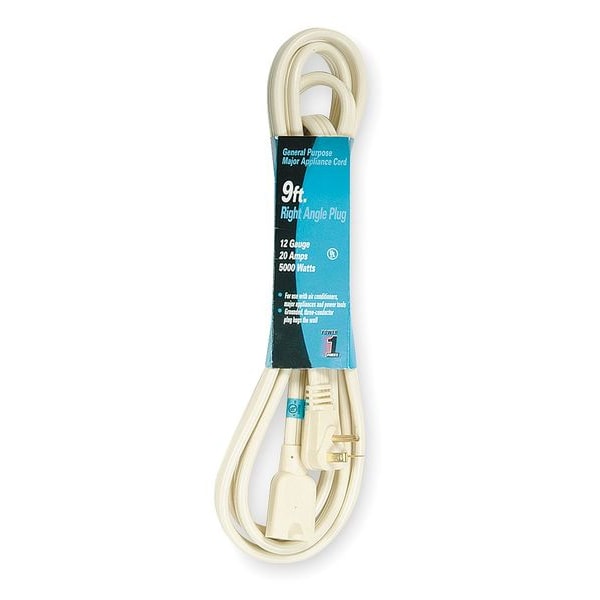 Power First SPT-3 Extension Cord, 12 AWG, Indoor, 12/3, 1 Outlets, 6-20R, Beige, PVC, 6-20P, 9 ft - 3AY47