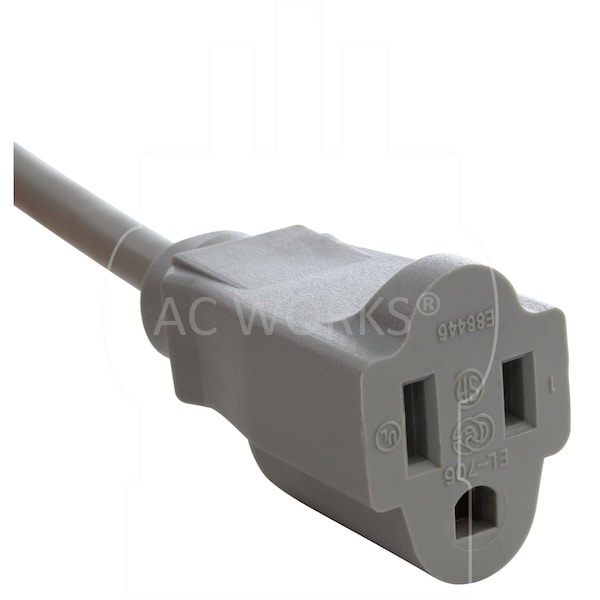 Ac Works SJTW Extension Cord, 18 AWG, Indoor, 18/3, 1 Outlets, 5-15R, Gray, PVC, 5-15P, 6.5 ft - MDC515PR-LN