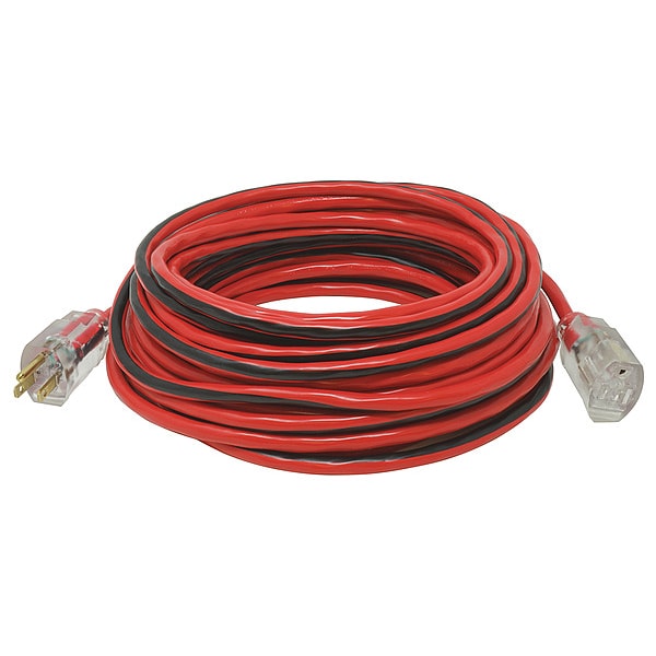 Southwire SJTW Extension Cord, 14 AWG, Outdoor, 14/3, 1 Outlets, 5-15R, Black/Red, PVC, 5-15P, 100 ft - 541909