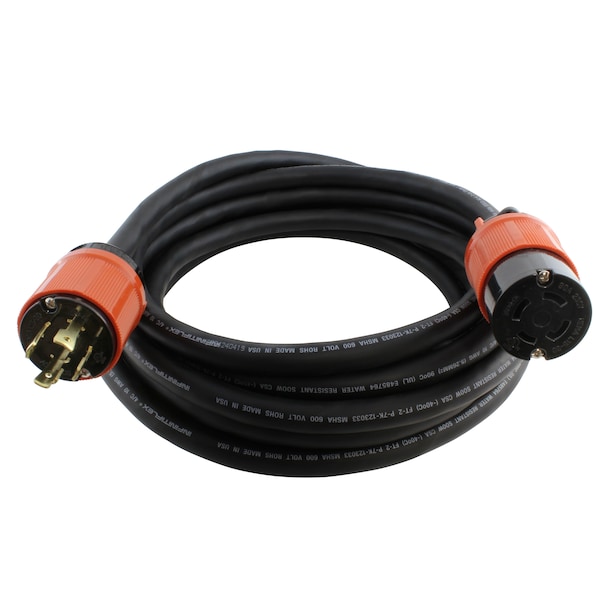 Ac Works SOOW; Cold Weather Extension Cord, 10 AWG, Indoor/Outdoor, 10/4, 1 Outlets, Black, Rubber, Nylon - L1530PR-025