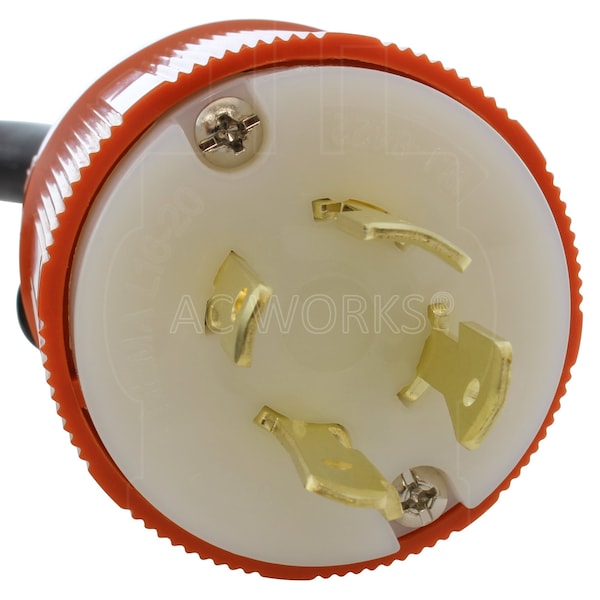 Ac Works SOOW Extension Cord, 12 AWG, Indoor/Outdoor, 12/4, 1 Outlets, L16-20R, Black, Rubber, L16-20P - L1620PR-050