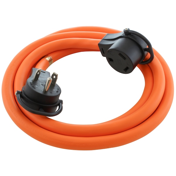 Ac Works STW Extension Cord, 10 AWG, Indoor/Outdoor, 10/3, 1 Outlets, TT-30R, Orange, PVC, TT-30P, 25 ft - TT30PR-025F