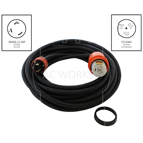 Ac Works SOOW Locking Extension Cord, 10 AWG, Indoor/Outdoor, 10/3, 1 Outlets, Black, Rubber, Nylon, L5-30P - TEL530-025