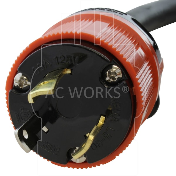 Ac Works SOOW Locking Extension Cord, 10 AWG, Indoor/Outdoor, 10/3, 1 Outlets, Black, Rubber, Nylon, L5-30P - TEL530-025