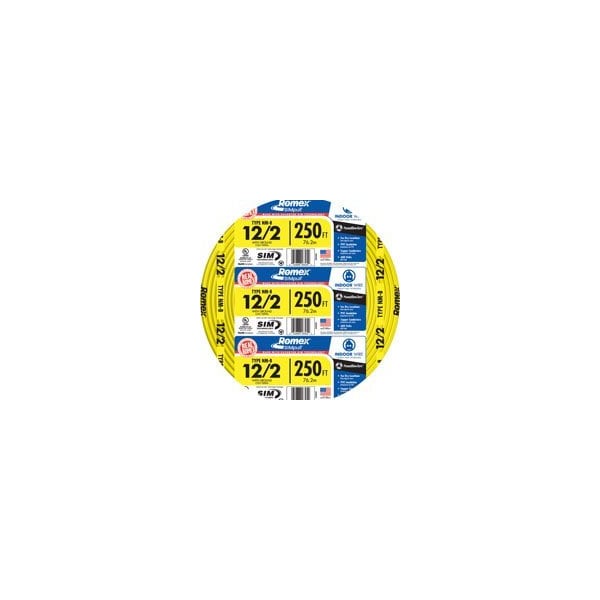 Southwire NM-B, Non-Metallic Building Cable, 12 AWG, Yellow, Solid, 250 ft - 12/2NM-WGX250