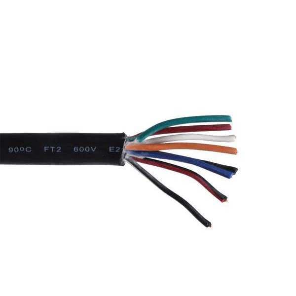 Zoro Select Portable Cord, SOOW, 18 AWG, 8 C, Black, Rubber, Stranded, 600V, Indoor/Outdoor - E3636