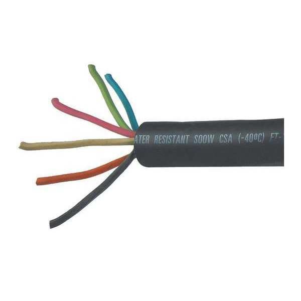 Zoro Select Portable Cord, SOOW, 18 AWG, 6 C, Black, EPDM Rubber, Stranded, 600V, Indoor/Outdoor - E3702