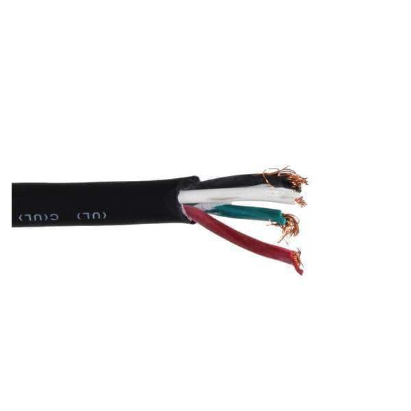 Zoro Select Portable Cord, SOOW, 16 AWG, 4 C, Black, Rubber, Stranded, 600V, Indoor/Outdoor - E3638