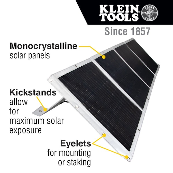 Klein Tools Monocrystalline Solar Panel, 200 W, 19.8V DC, 10.8 A, MC4 - 29251