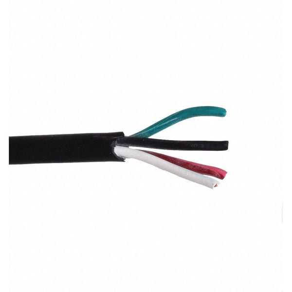 Zoro Select Portable Cord, SJOOW, 16 AWG, 4 C, Black, Rubber, Stranded, 300V, Indoor/Outdoor - E3630