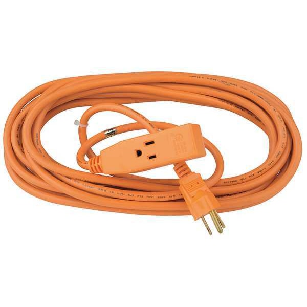 Power First SJT Extension Cord, 16 AWG, Indoor, 16/3, 3 Outlets, 5-15R, Orange, PVC, 5-15P, 25 ft - 1FD73
