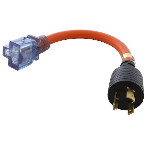 Ac Works 1FT 20A 3-Prong L5-20P Plug to 15/20A Household T-Blade Lighted Connector - L520520-012