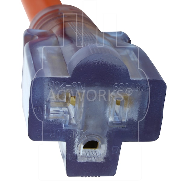 Ac Works 1FT 20A 3-Prong L5-20P Plug to 15/20A Household T-Blade Lighted Connector - L520520-012