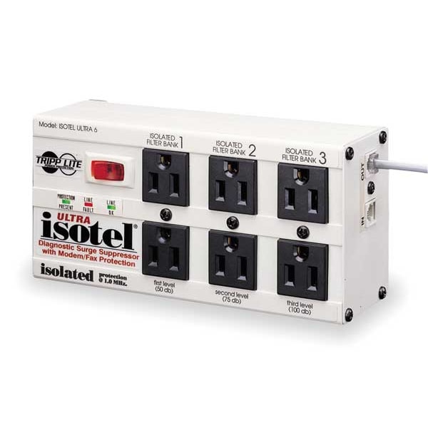 Tripp Lite Datacom Surge Protector, 6 Outlet, Gray - ISOTEL 6 ULTRA