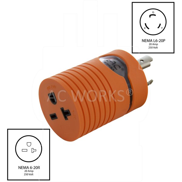 Ac Works Adapter L6-20P 20A 250V Plug to NEMA 6-15/20R 15/20A 250V Connector - ADL620620