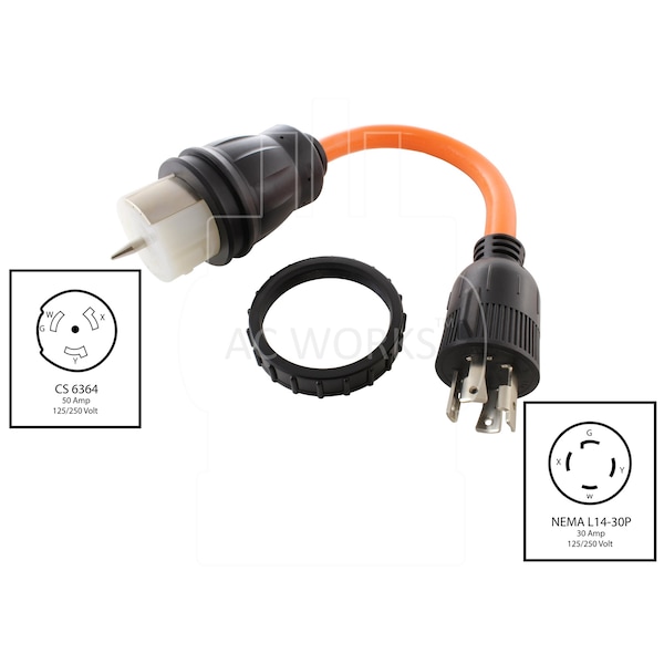 Ac Works 1.5FT Temp Power L14-30P 30A 4-Prong Locking Plug to CS6364 50A Connector - TEL1430-018