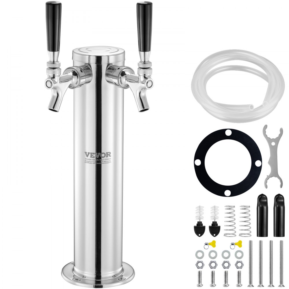 VEVOR Dual Taps Draft Beer Tower Dispenser, Stainless Steel Keg Beer Tower, Kegerator Tower Kit with Pre-Assembled Tubing and Self-Closing Faucet Shanks for Party, Bar, Pub, Restaurant - LTJZSLTW0000I1H18V0