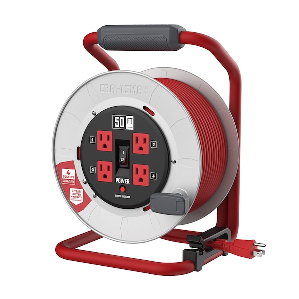Craftsman 12AWG Power Cord Reel 4 Grounded Outlets Outlets 125V Voltage - CMXCRPA1250