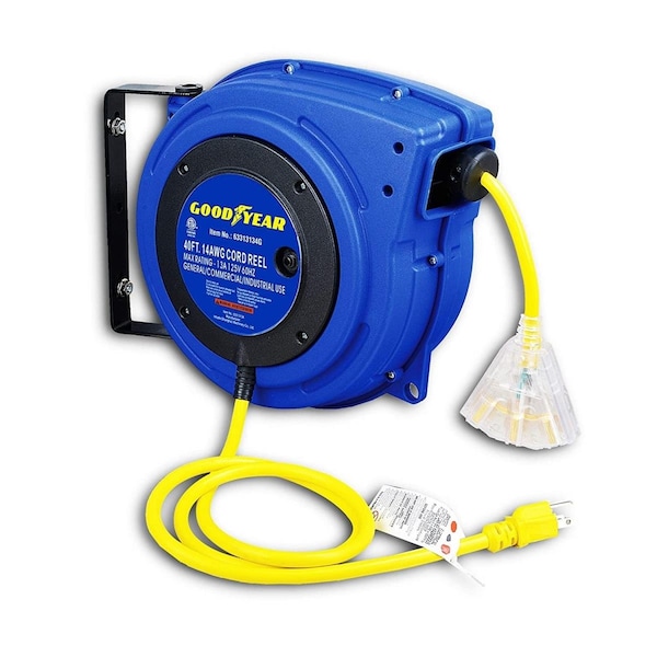 Pinpoint Retractable Extension Cord Reel with Triple Outlets; Blue - PI3830875