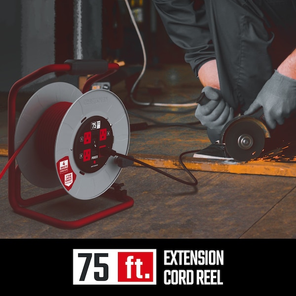 Craftsman 12AWG Power Cord Reel 4 Grounded Outlets Outlets 125V Voltage - CMXCRPA1275