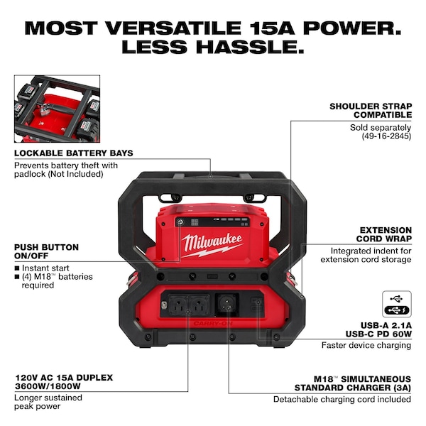 Milwaukee Tool M18 CARRY-ON 3600W/1800W Power Supply (Tool Only) - 2845-20