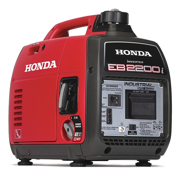 Honda Portable Generator, Gasoline, 1,800 W Rated, 2,200 W Surge, Recoil Start, 120V AC, 18.3/15 A - EB2200ITAN