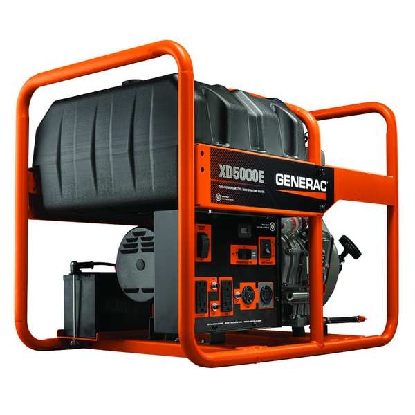 Generac Portable Generator, Diesel, 5,000 W Rated, 5,500 W Surge, Electric, Recoil Start, 120/240V AC - 6864