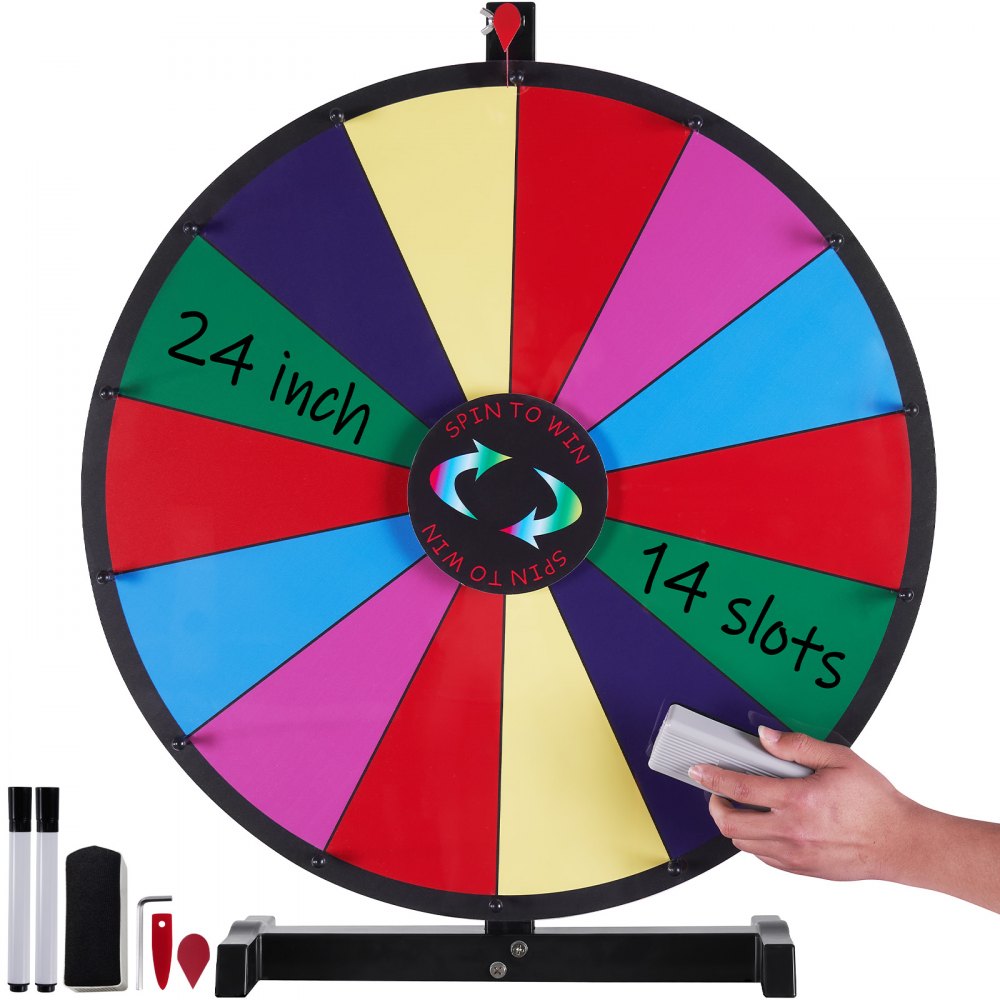 VEVOR 24 inch Spinning Prize Wheel, 14 Slots Tabletop Spinner, Heavy Duty Roulette Wheel with a Dry Erase and 2 Markers, Win Fortune Spin Games in Party Pub Trade Show Carnival - CJZLJP24YCGD8WSCVV0