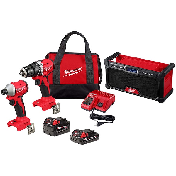 Milwaukee Tool M18 Compact Combo Kit + M18 Radio - 3693-22CX, 2952-20